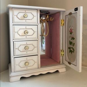 Vintage White Jewelry Box with Mirror